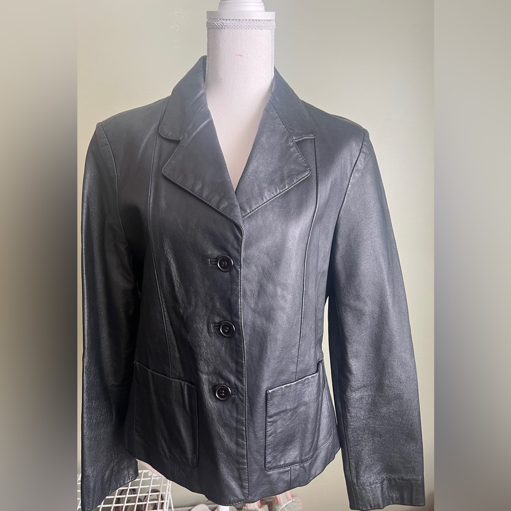 XOXO Vintage Classic Black Leather Jacket NWOT y2k